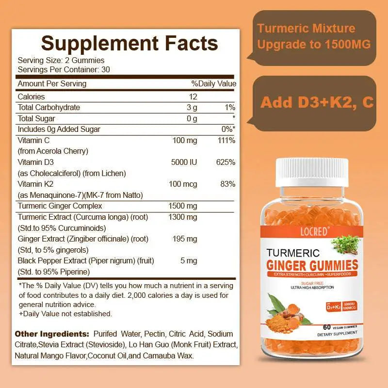 Sugar Free Vegan Turmeric Ginger Soft Candy Gummies