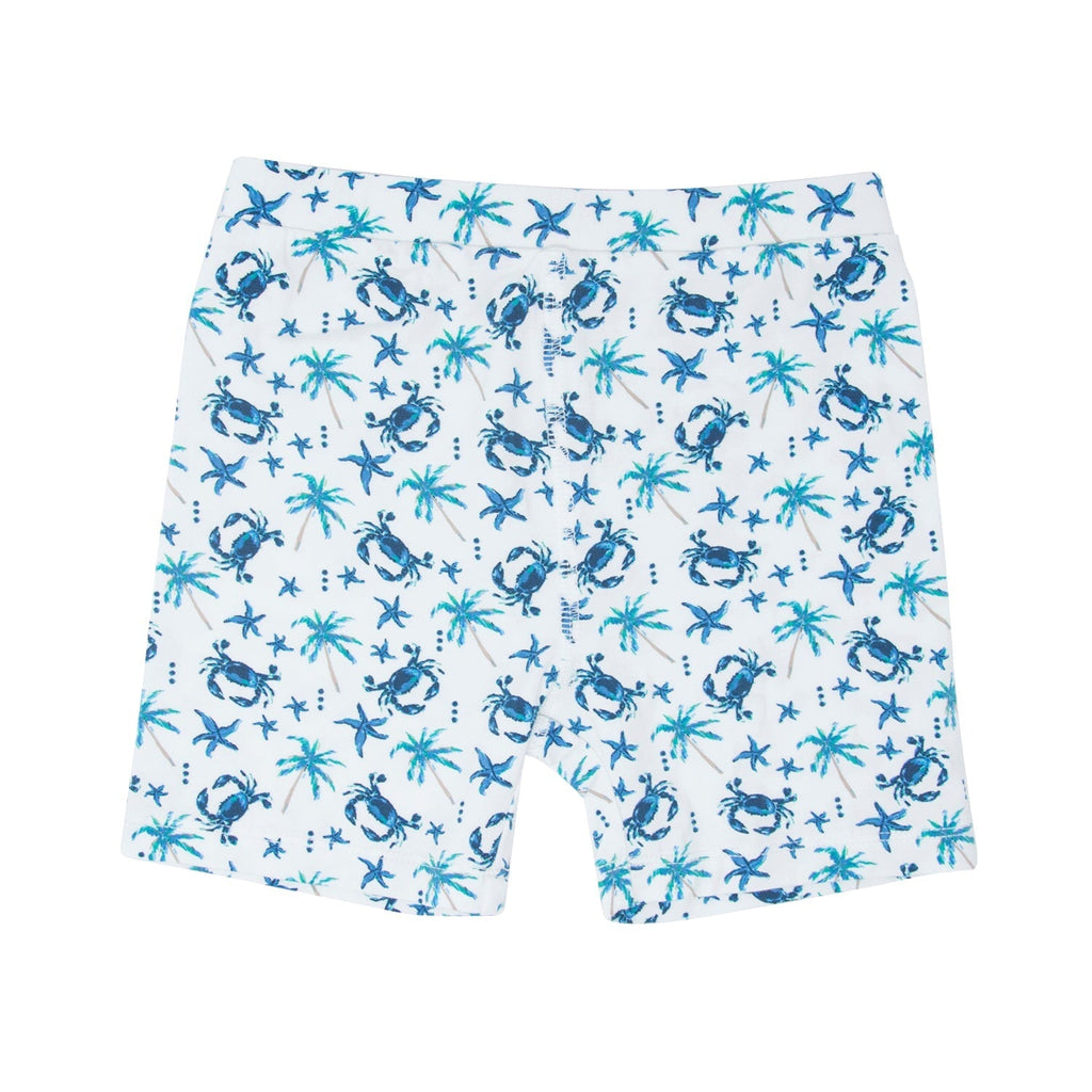 Matching pajama shorts, white with blue sea critter and palm print