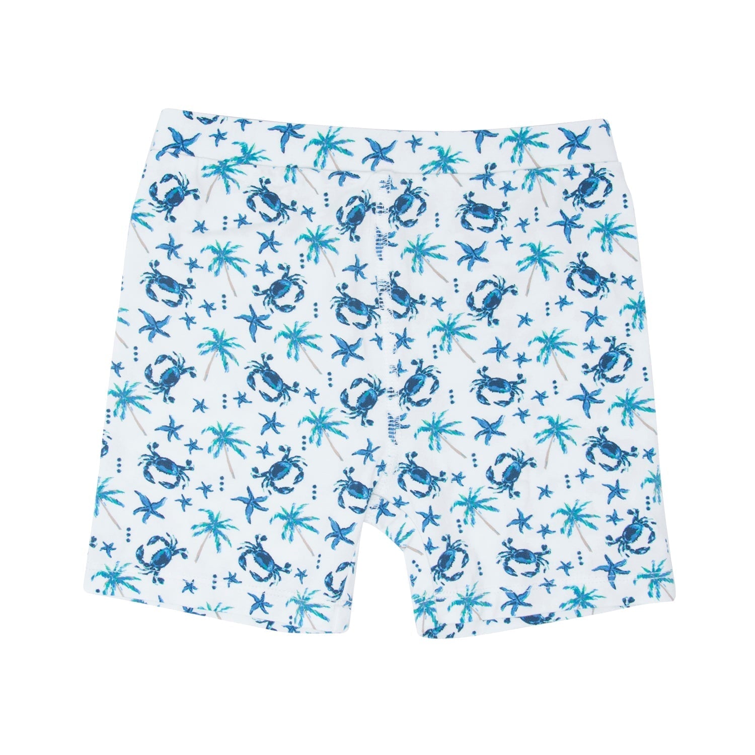Matching pajama shorts, white with blue sea critter and palm print