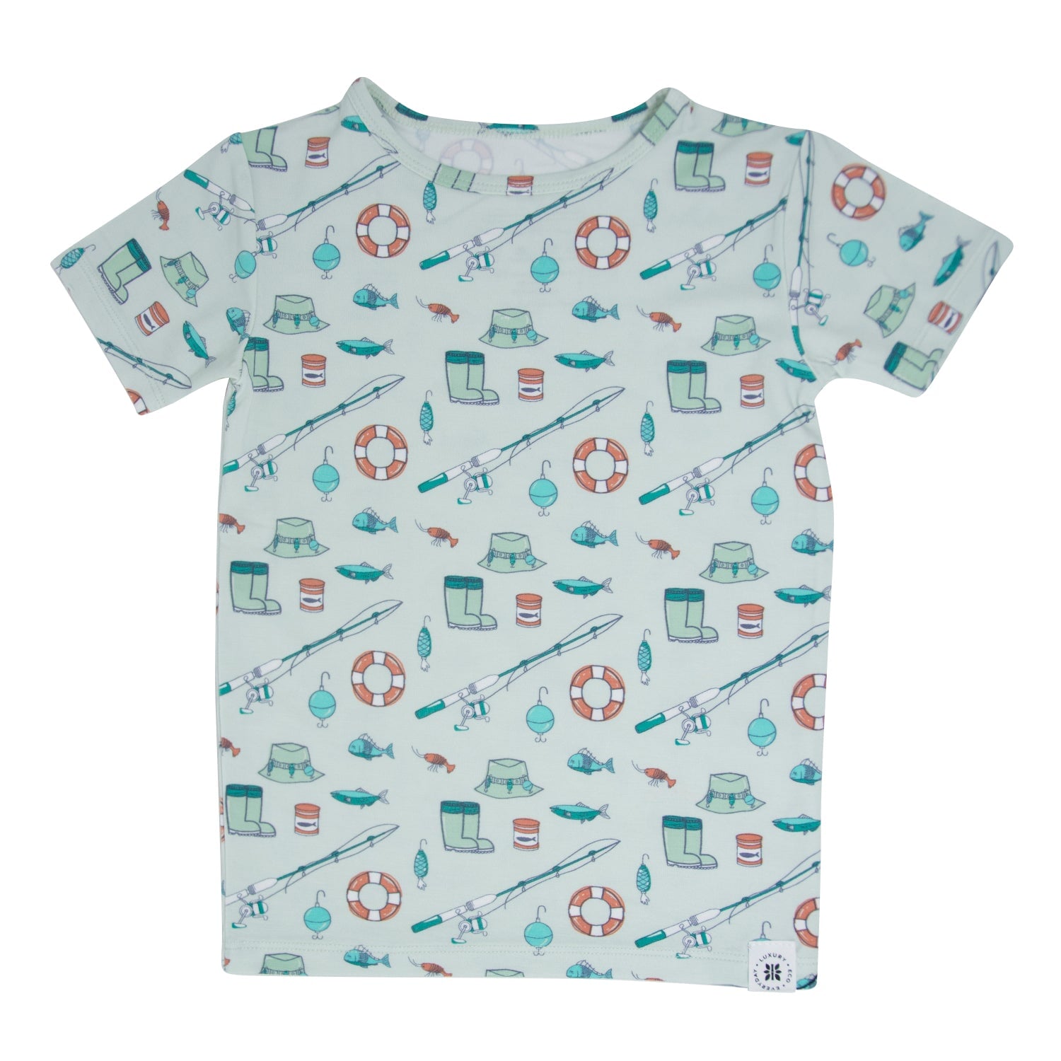 Boys short-sleeve pajama top with light blue fishing print