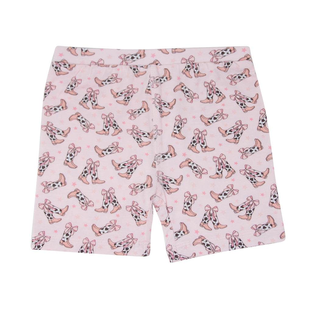 Girls' pink pajama shorts with rabbit and bow allover print