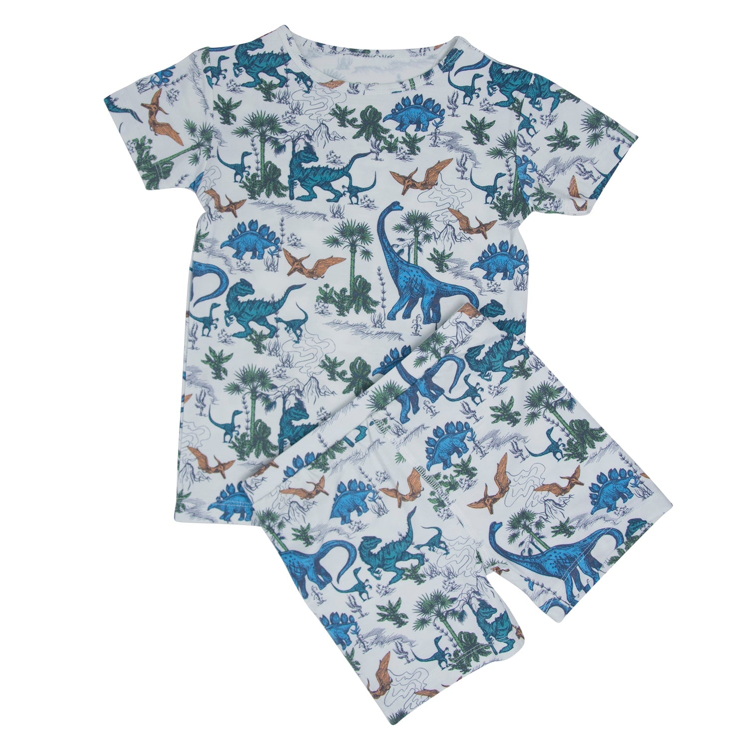 Boys dinosaur print summer pajama set with short-sleeve top and matching shorts