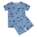 Boys blue pirate-themed short-sleeve pajama top and shorts set