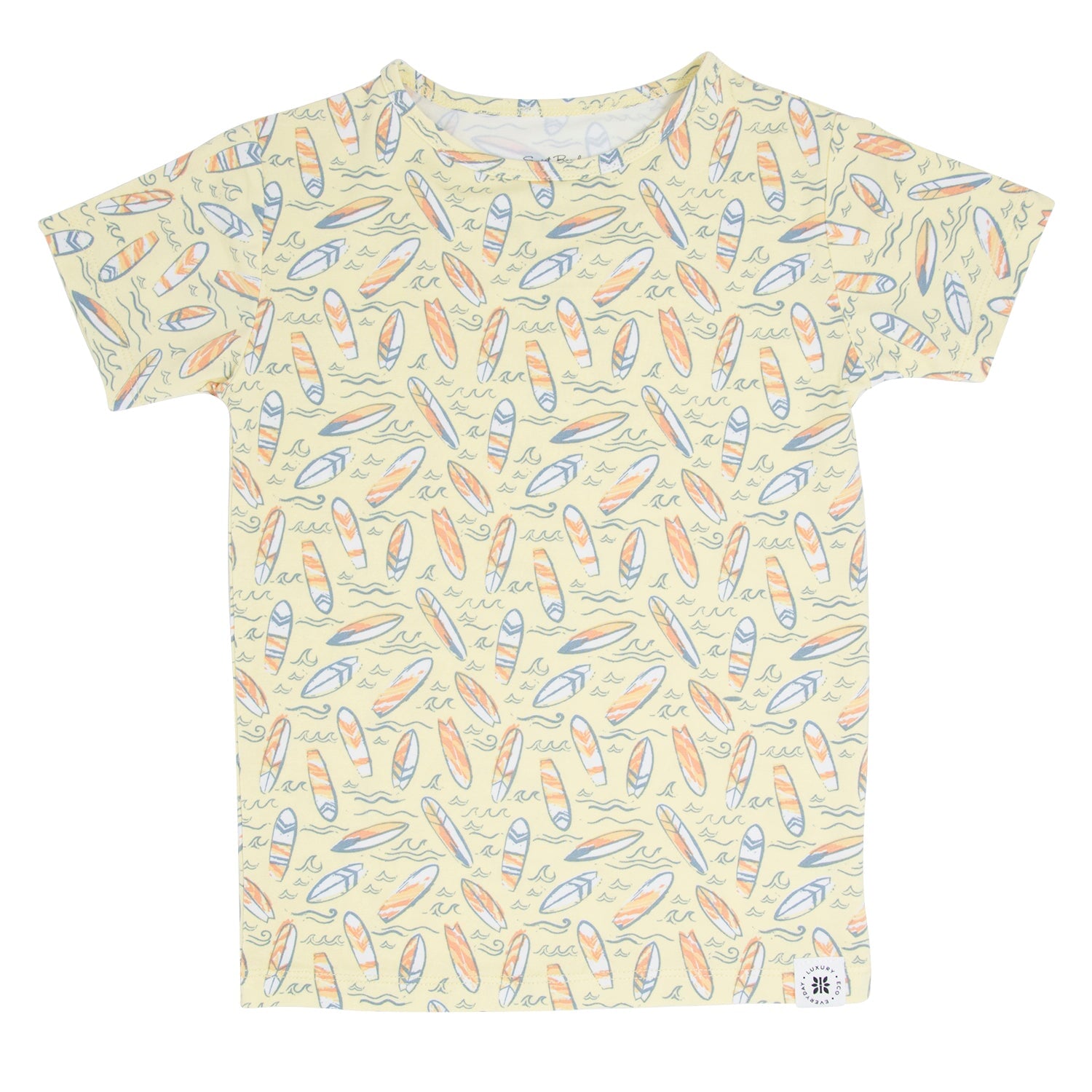 Boys yellow surfboard waves T-shirt with all-over surfboard print