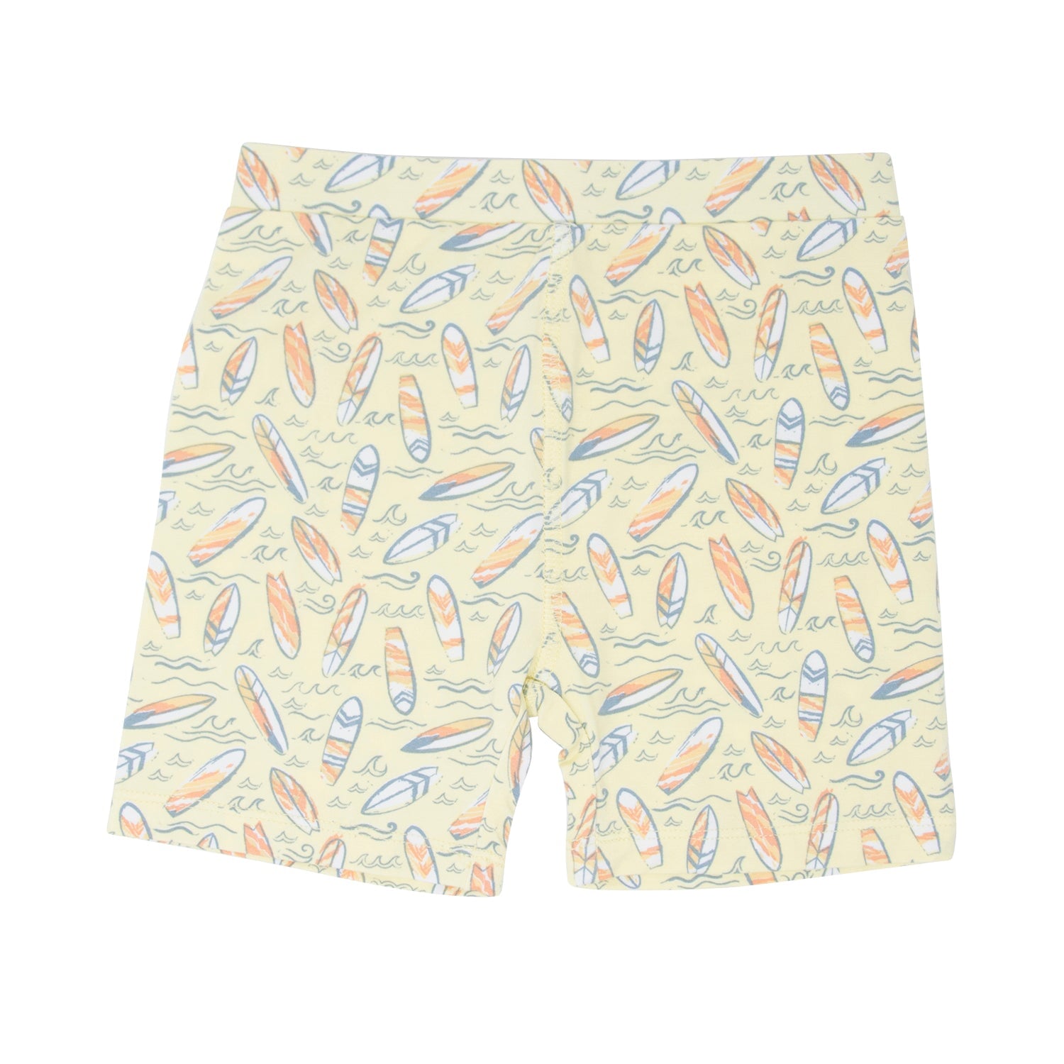 Boys yellow surfboard waves shorts with all-over surfboard print