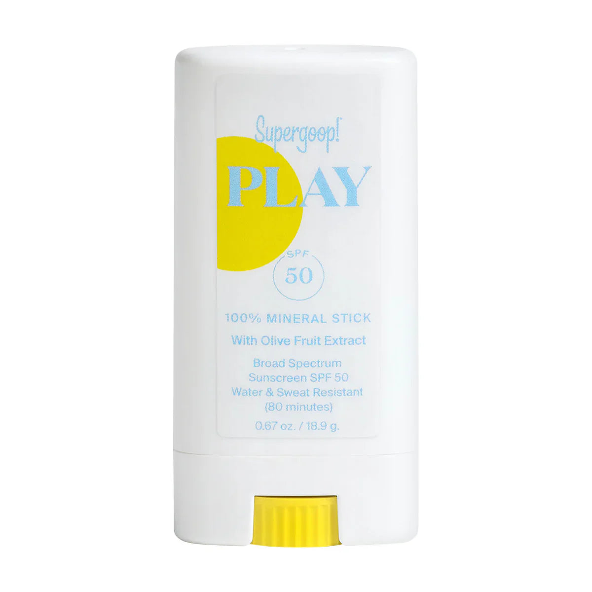Supergoop! Play 100% mineral sunscreen stick SPF 50, white with yellow cap