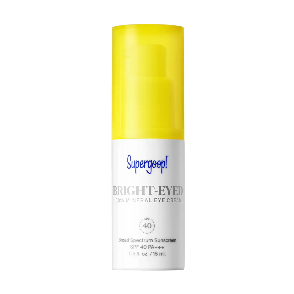 Bright-eyed mineral eye cream SPF 40 in yellow cap white bottle