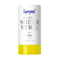 Supergoop! Mineral Sheer Stick SPF 30 sunscreen stick, white tube with clear yellow base