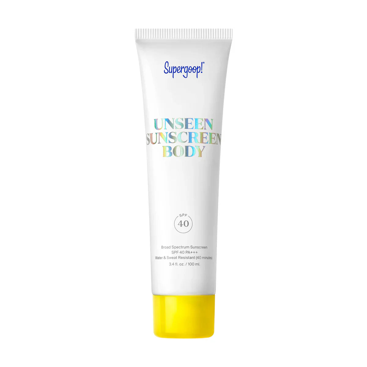 Supergoop! sunscreen body SPF 40 tube, 3.4 oz, white cap