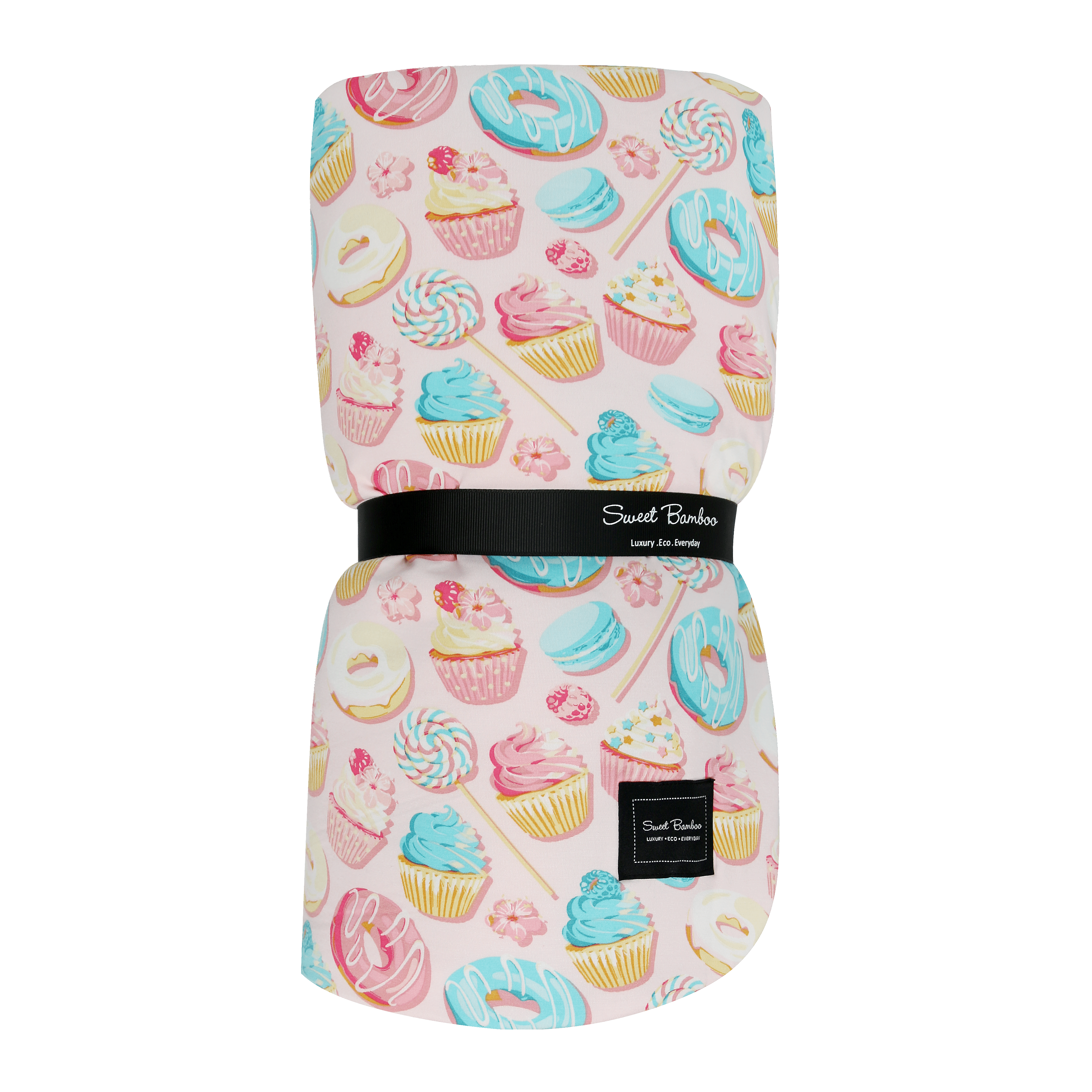 Kids cloud blanket with pastel cupcake and ice cream print, Sweet Bamboo label