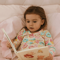 Kids pajama set with long sleeves and pants; pastel dessert print