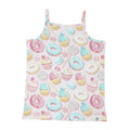 Girl’s camisole with pastel cupcake and donut print, thin straps