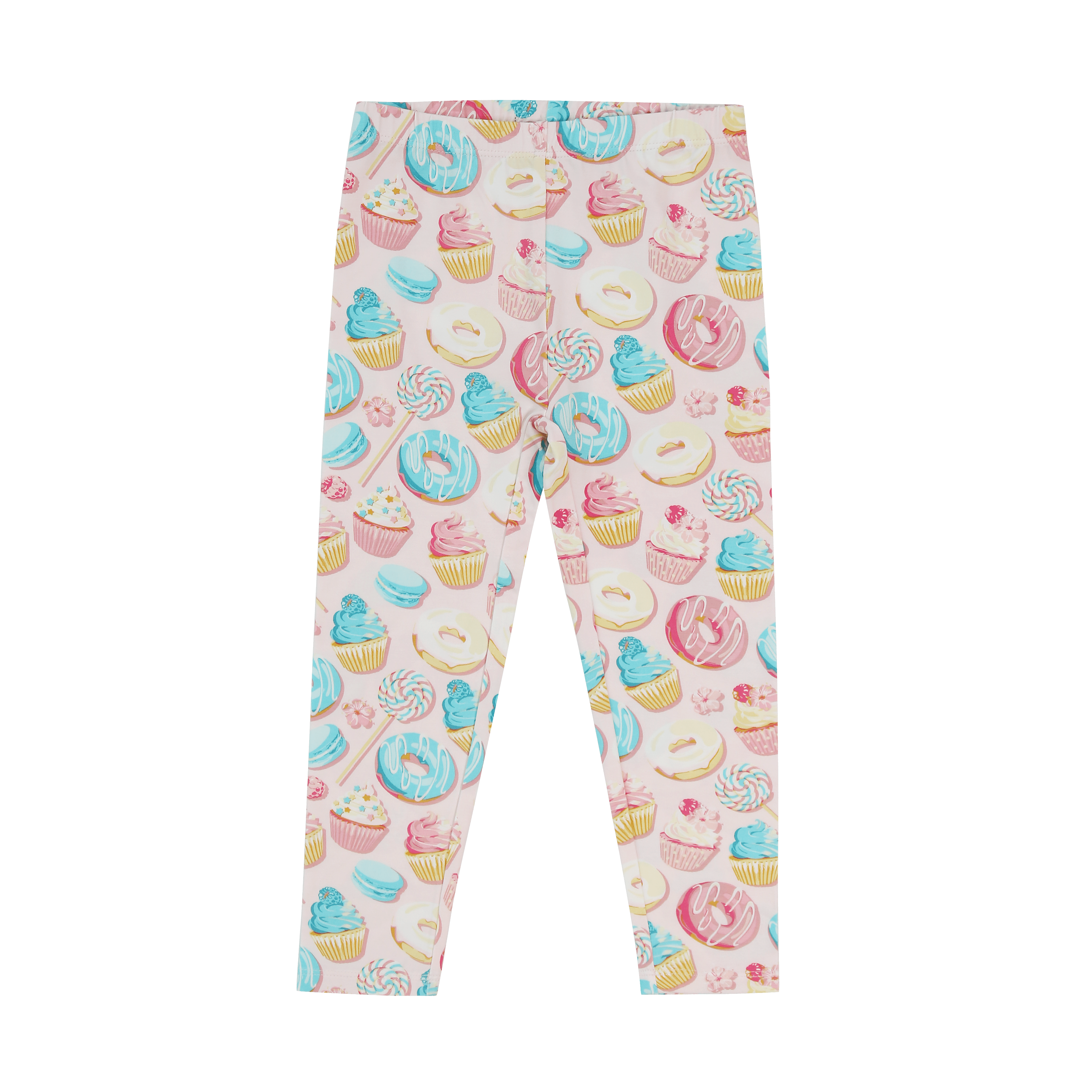 Classic leggings with pastel candy and cupcake print, full-length