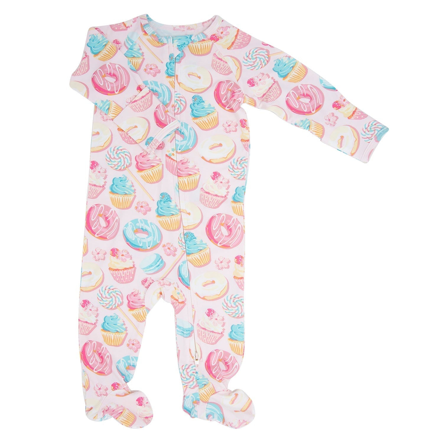 Pastel cupcake print baby footie pajama with long sleeves and covered feet