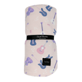 Big kid cloud blanket with pastel guitar pattern, pink and blue, Swifties Riff