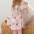 Girls’ guitar-print tunic with round neckline, short sleeves, and light pink leggings