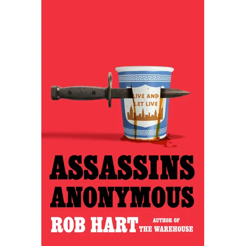 Red hardcover book cover with coffee cup and sword graphic; bold title lettering.