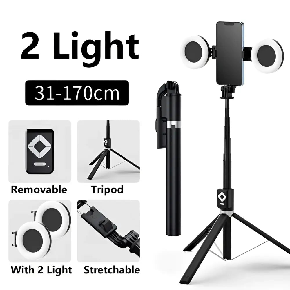 T11 Rechargeable Black Selfie Stick with Ring Light