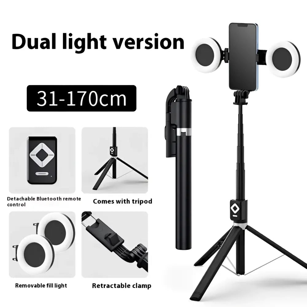 T11 Rechargeable Black Selfie Stick with Ring Light