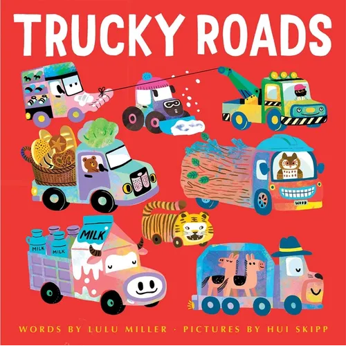Hardcover picture book with colorful cartoon trucks and large title on the cover