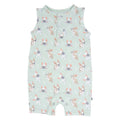 Mint dog-print tank romper for puppy, sleeveless jumpsuit with snap crotch