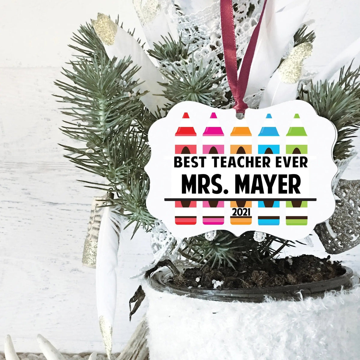 Teacher Christmas ornament: 'Best Teacher Ever' for Mrs. Mayer, year 2021