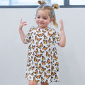 Girls short-sleeve tunic with colorful butterfly print, flared A-line fit