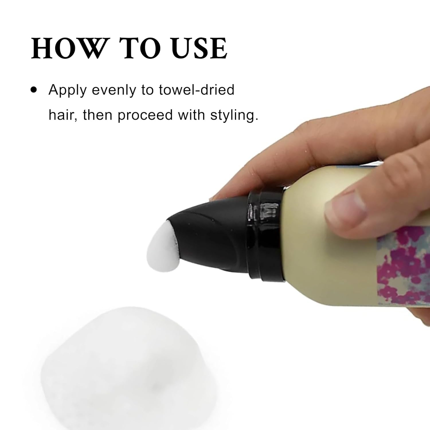 Curl moisturizing mousse nozzle dispensing white foam into hand