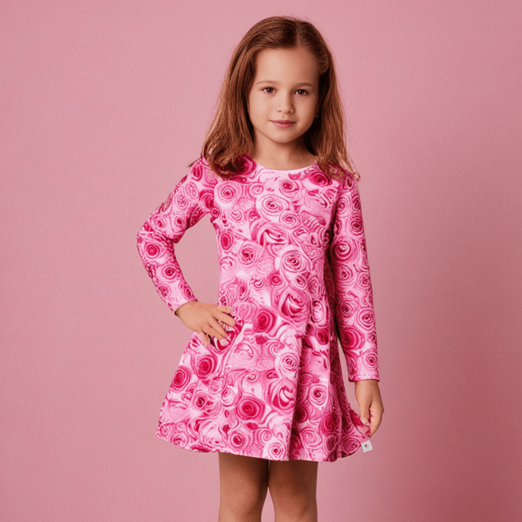 Girls pink rose-print long-sleeve skater dress with round neck