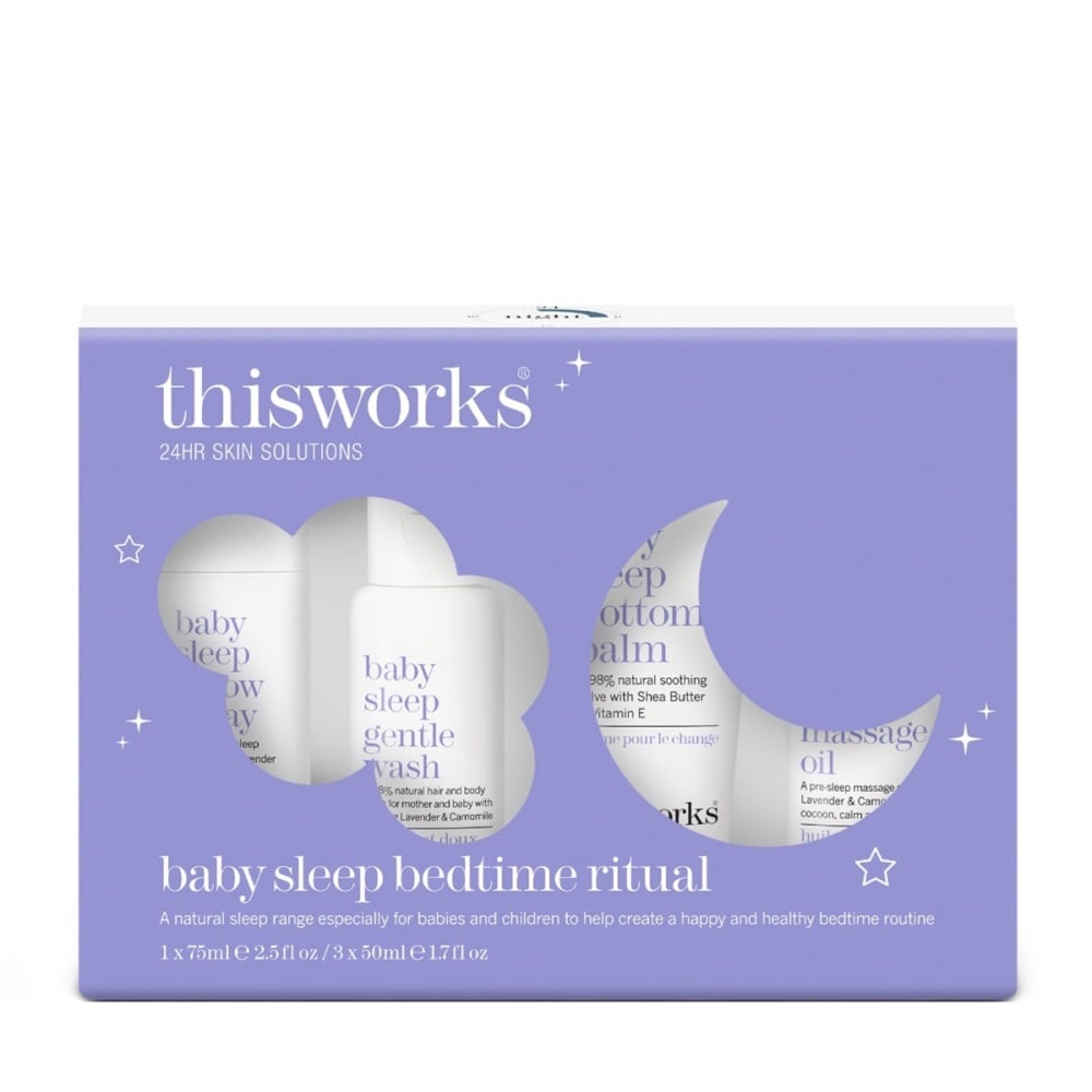 Baby sleep ritual gift set box with moon and baby sleep bottle icons