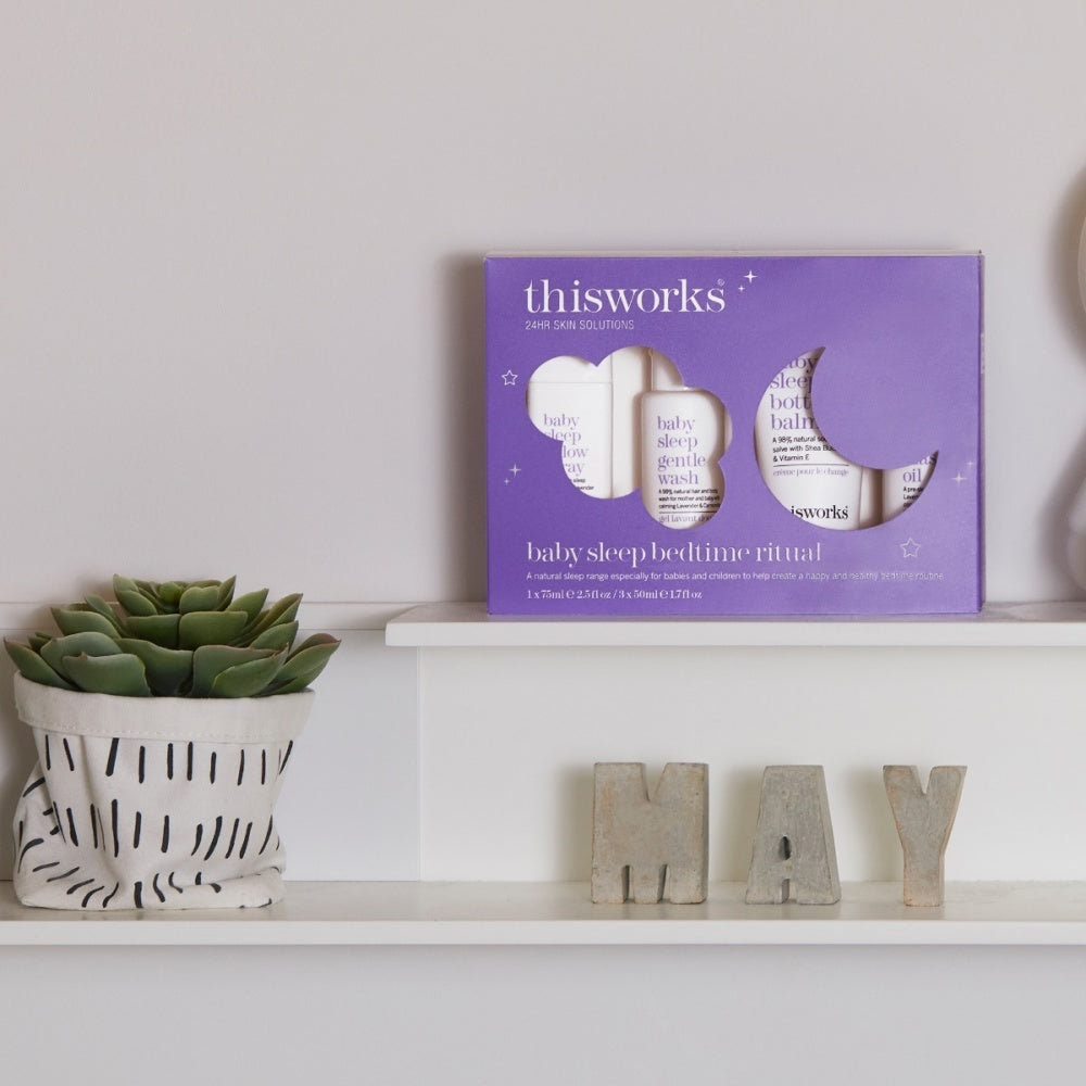 Baby sleep bedtime ritual gift set box with moon and star icons