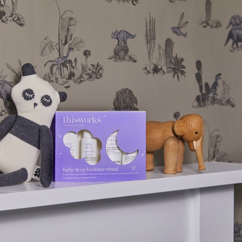 Baby sleep bedtime ritual gift set box with moon and bottle icons