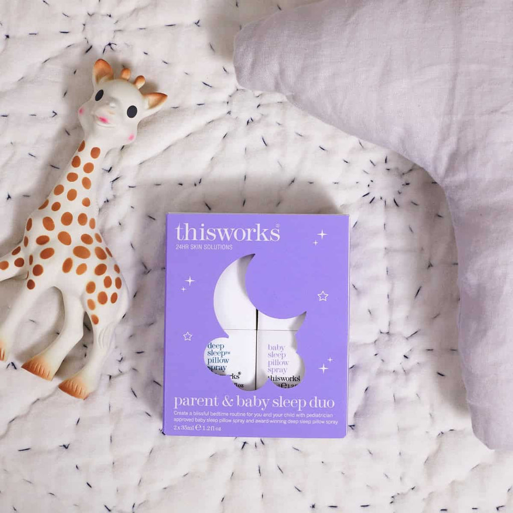thisworks parent & baby sleep duo kit box on patterned blanket
