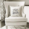 White throw pillow cover with motivational quote and sparkle word design