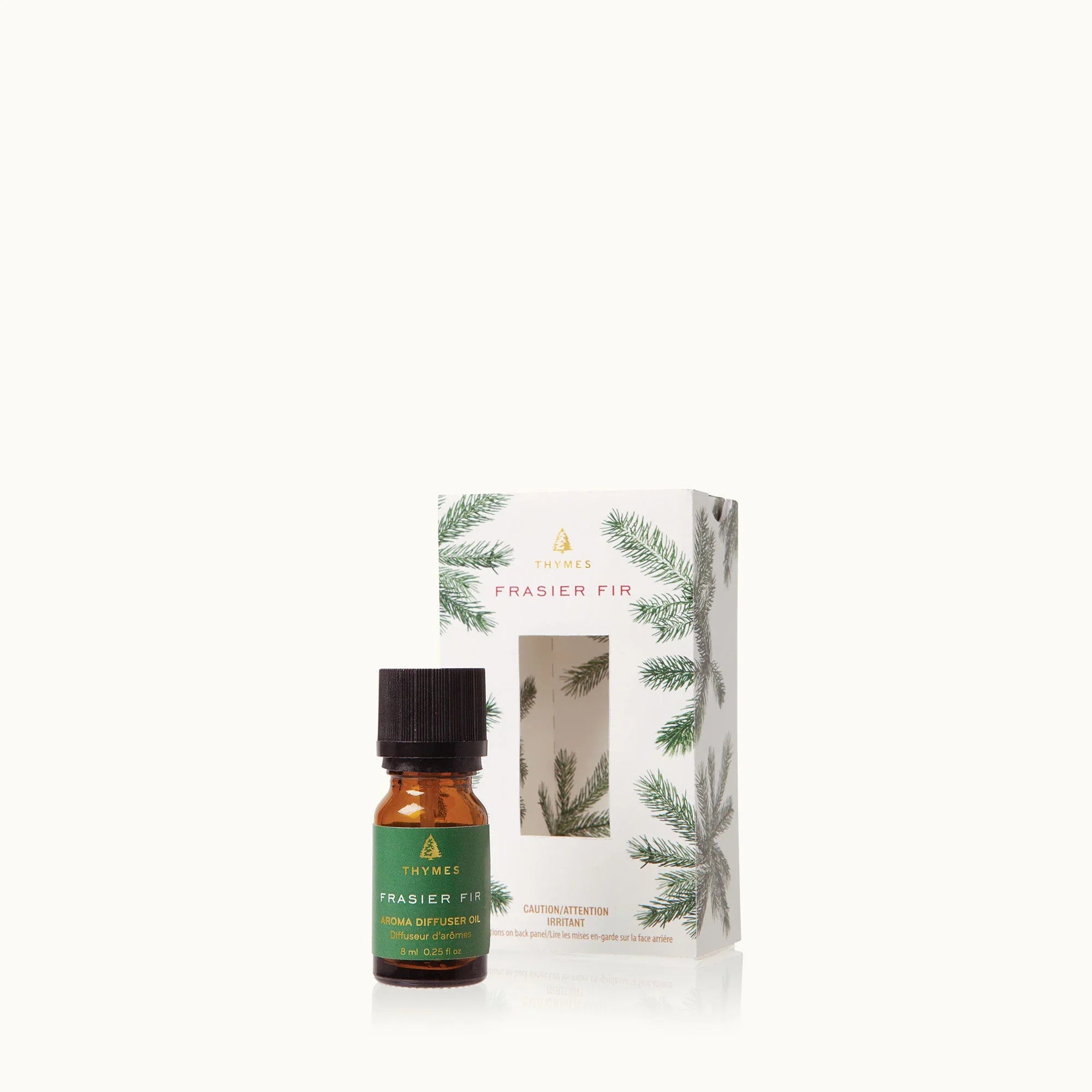 Thymes Frasier Fir diffuser oil in amber bottle with dark cap, 0.25 fl oz