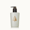 Hand lotion bottle with pump, frosted white with gold pine tree icon