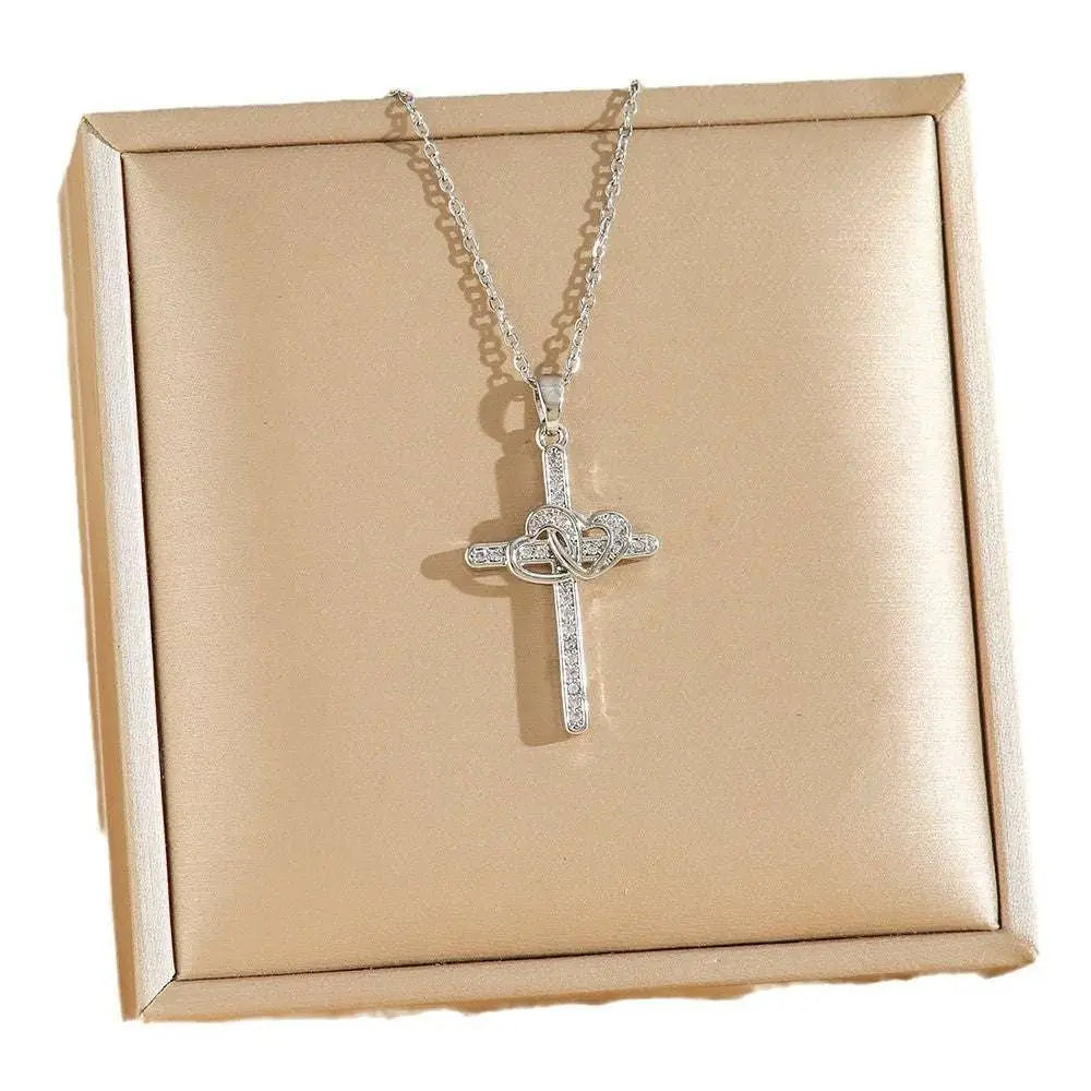 Titanium Steel Double Ring Zircon Pendant Necklace