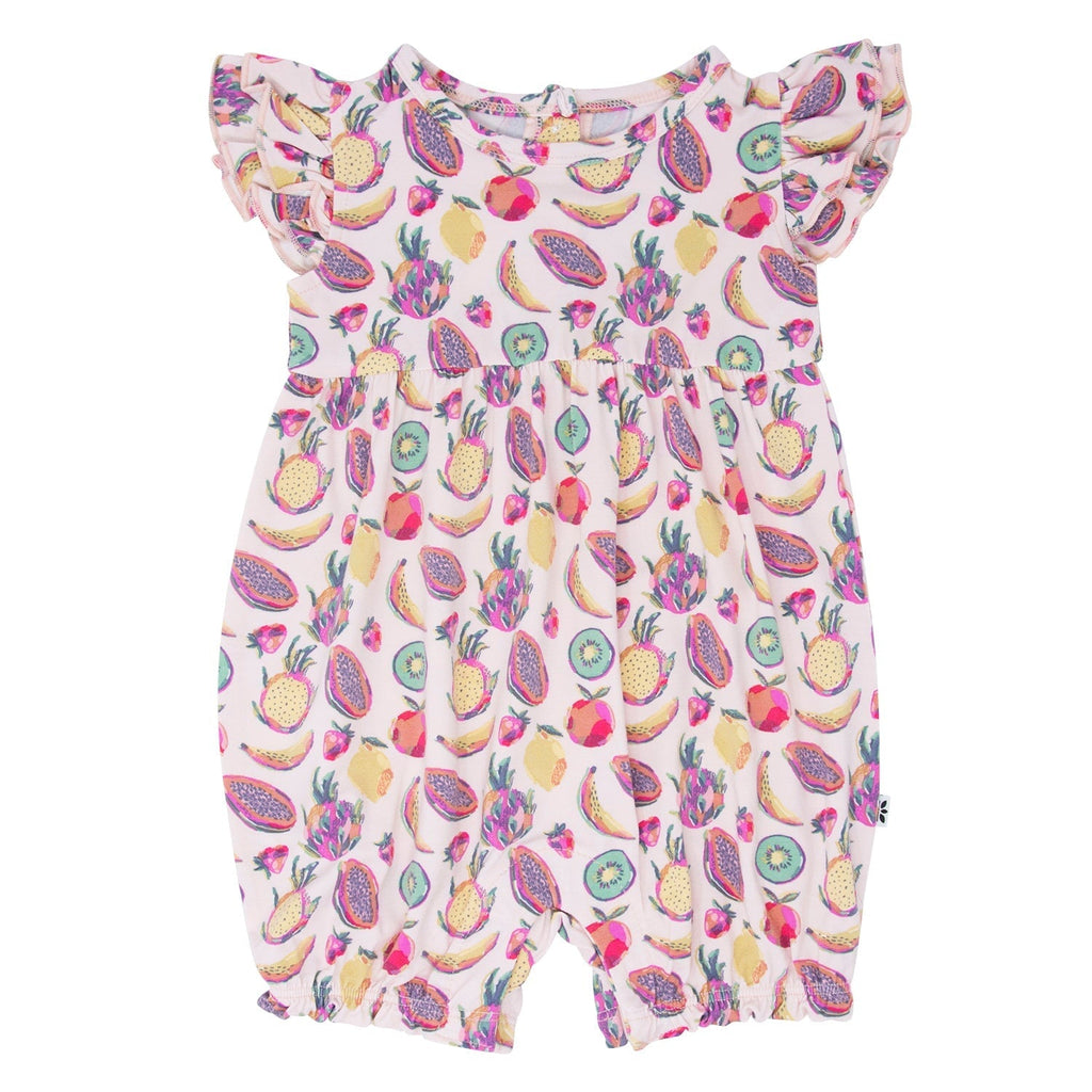 Girls’ fruit-print romper with ruffle sleeves and short legs