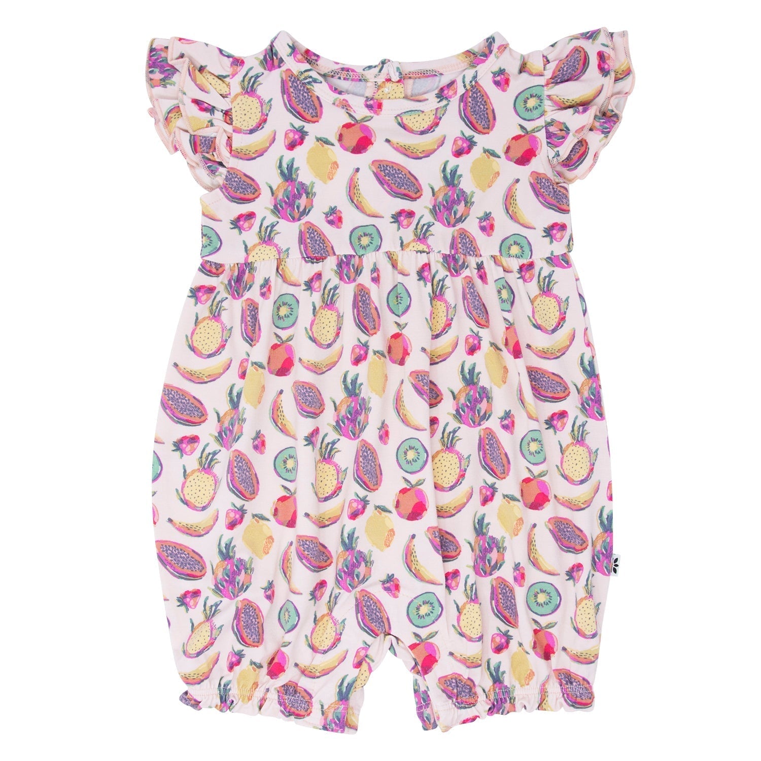 Girls’ fruit-print romper with ruffle sleeves and short legs