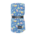 True Grit big kid cloud blanket, blue animal and tent print with Sweet Bamboo label