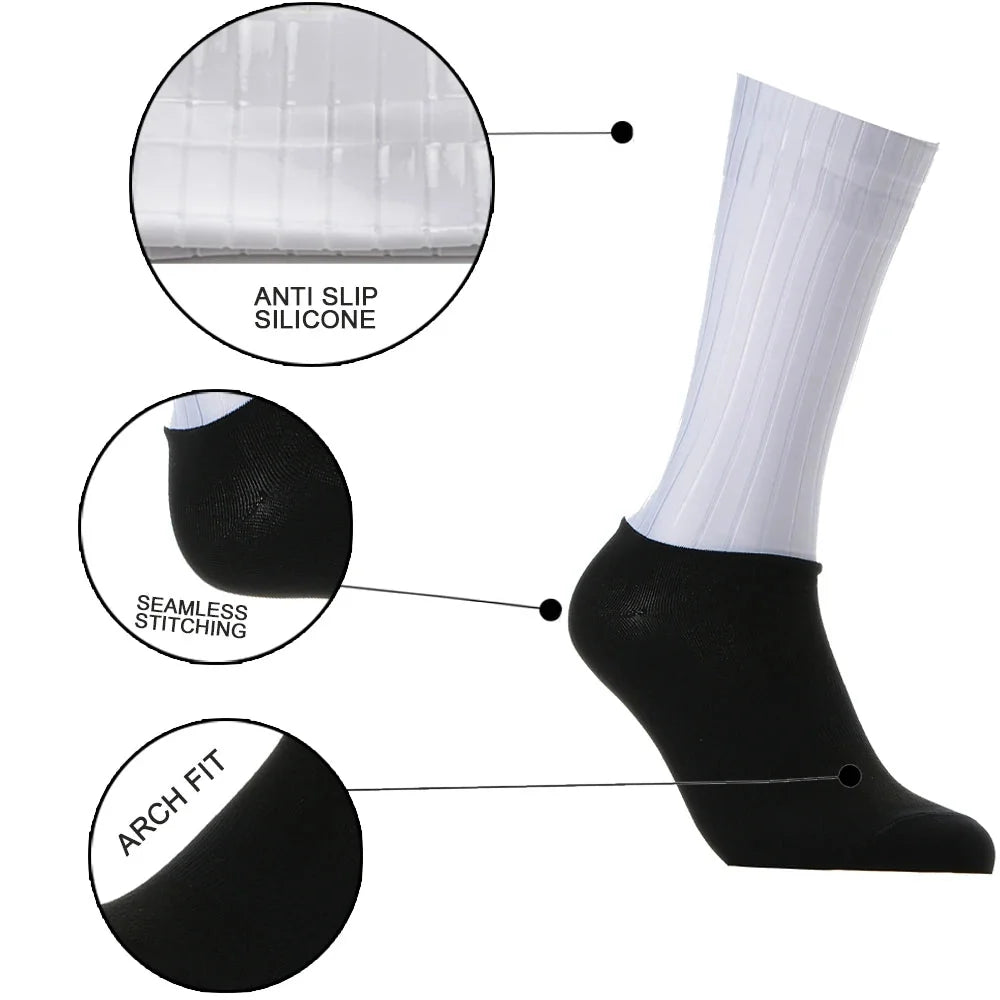 Unisex Anti-Slip Aero Cycling Socks | Silicone-Striped Knee-High Sports Socks