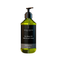 Pre-shave oil bottle with pump, unscented, green glass and dark label