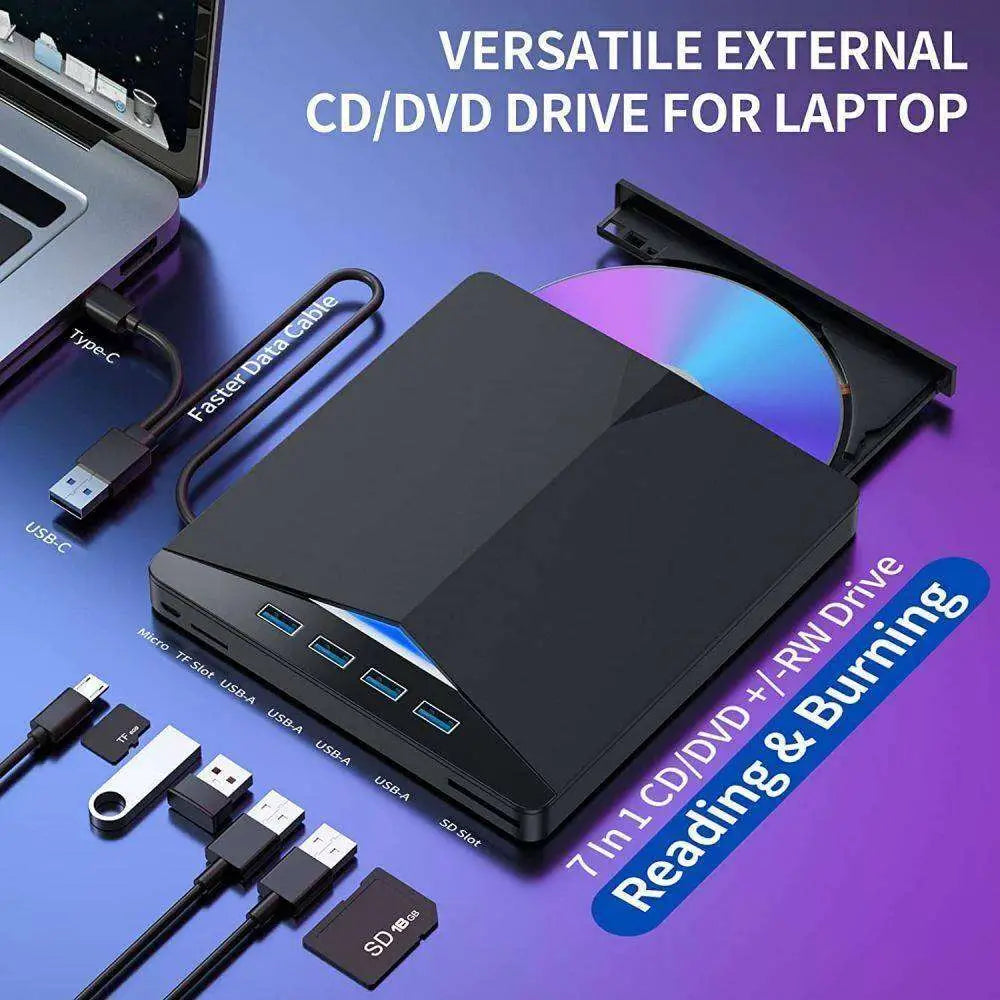 USB 3.0 Type C External CD DVD Drive with Ports