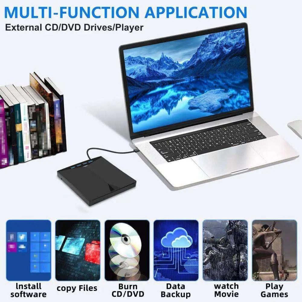 USB 3.0 Type C External CD DVD Drive with Ports