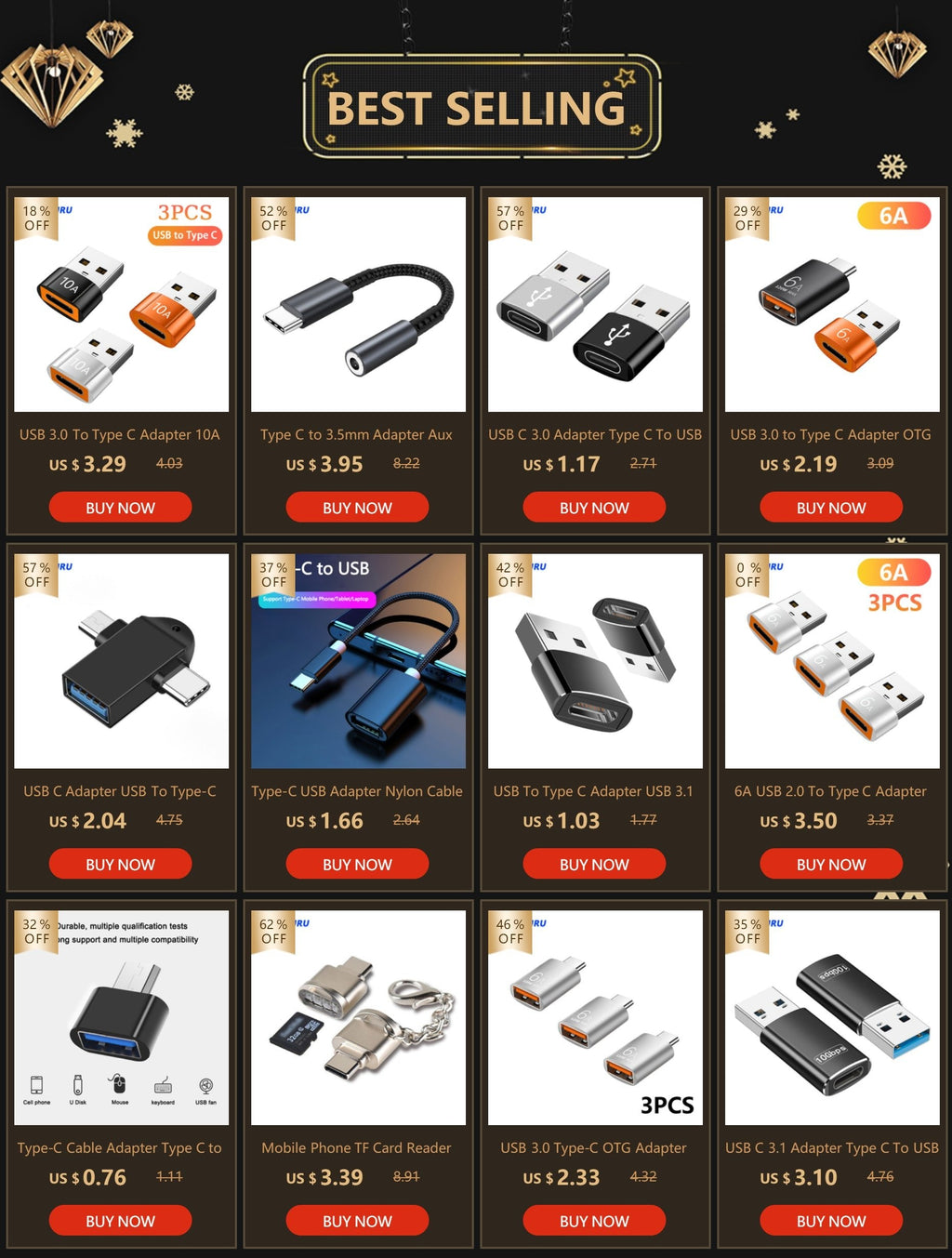 USB to Type-C Adapter | USB 3.0 / 2.0 Male to Type-C Female Converter for Charging and Data Sync