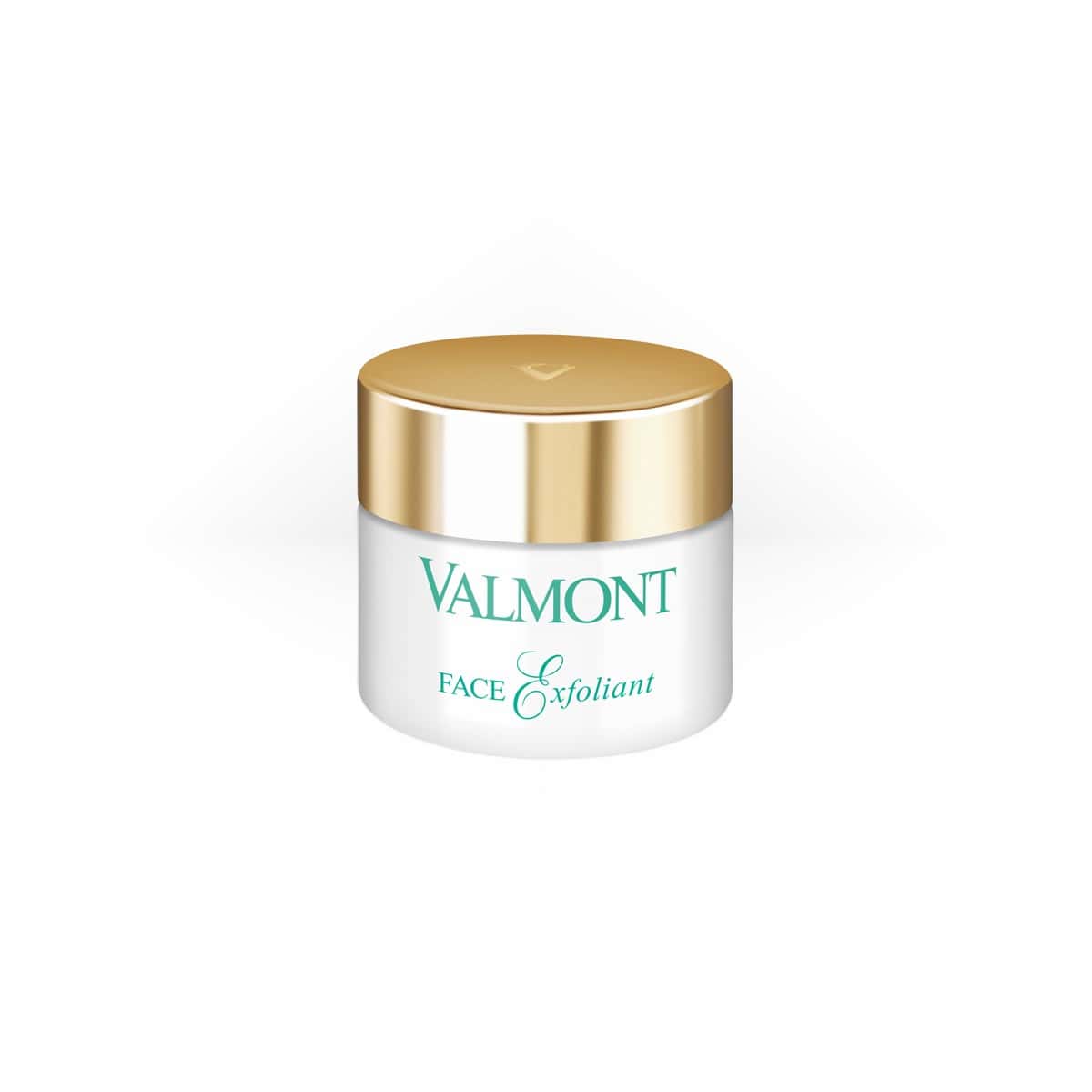 Valmont Face Exfoliant jar with gold lid and white label
