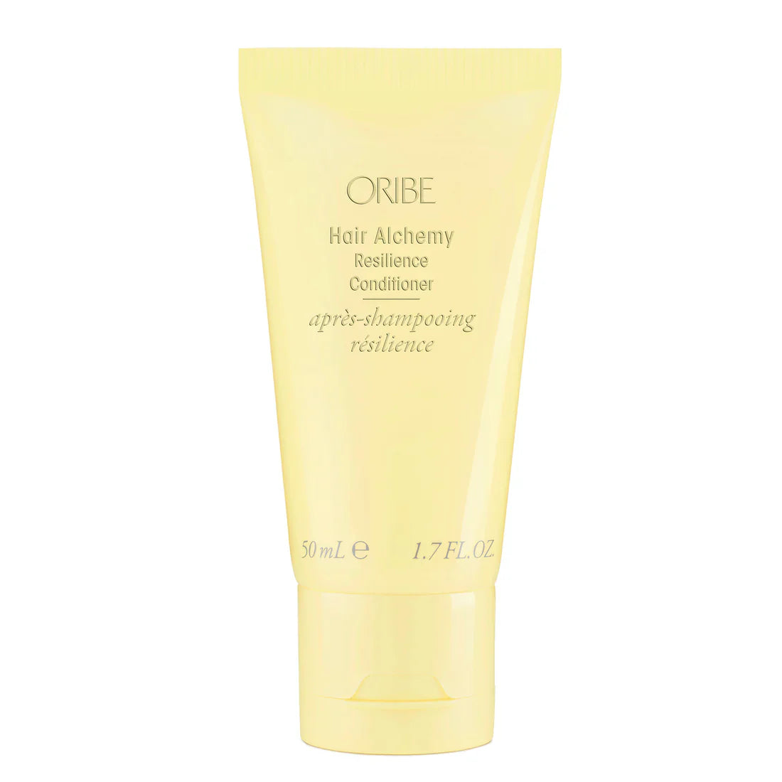 Oribe Hair Alchemy conditioner tube, pale yellow, shows 50 mL and emblem