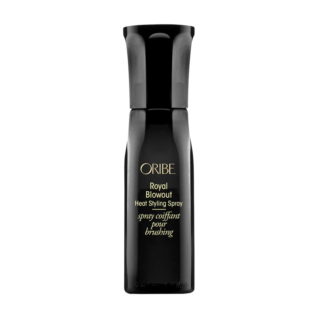 Oribe Royal Blowout heat styling spray bottle, black with front label and cap