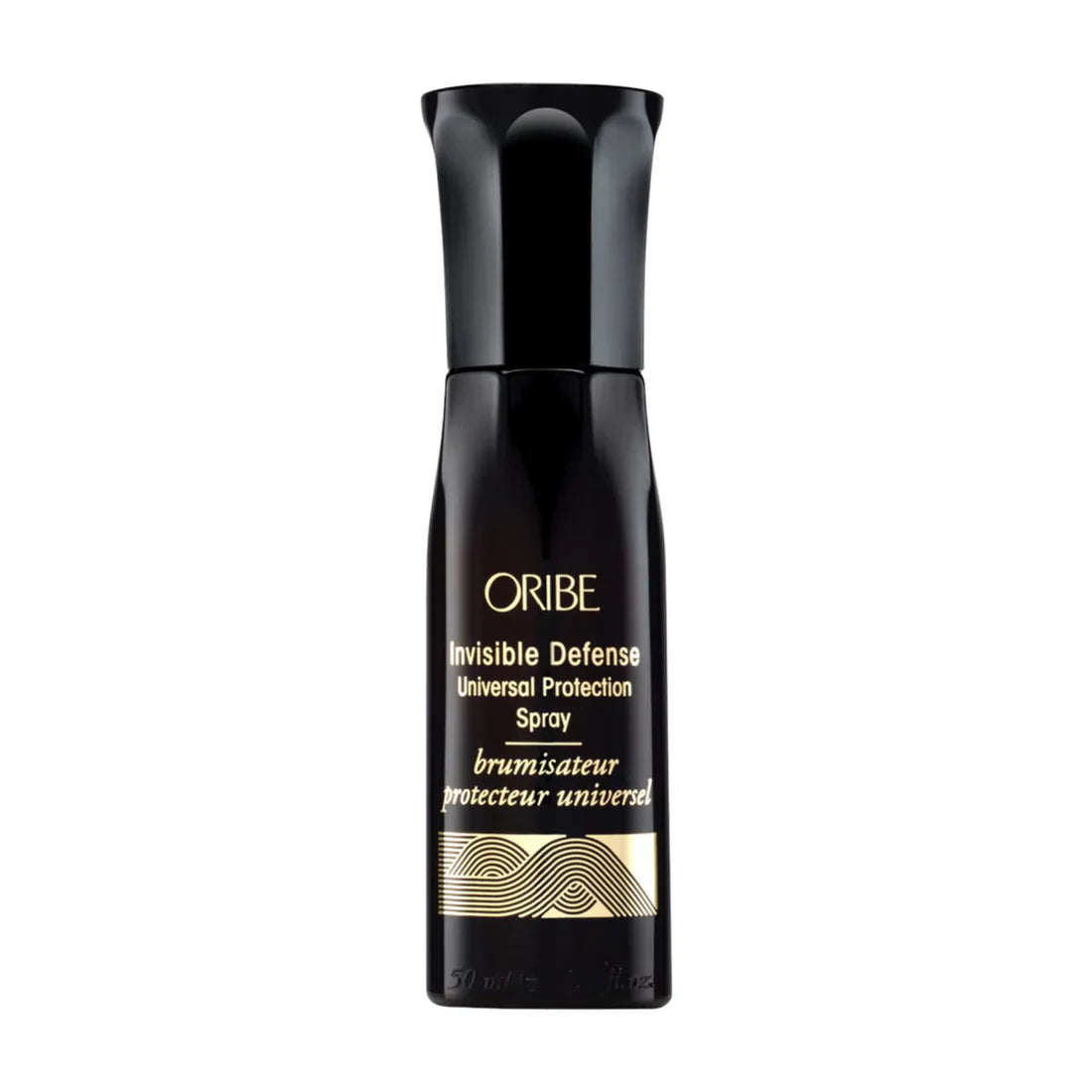 Oribe Invisible Defense universal protection spray bottle, black with gold text label