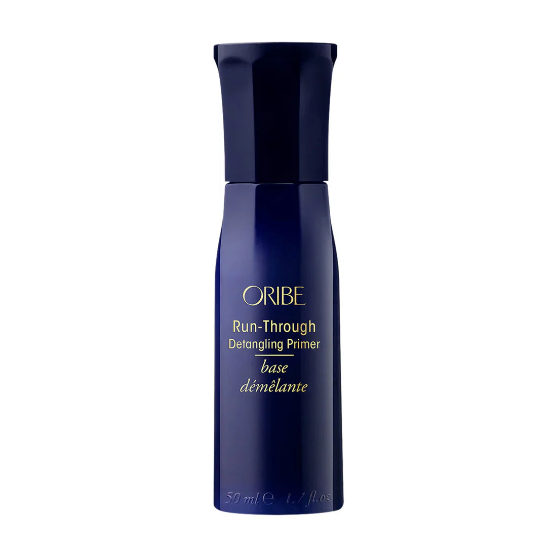 Detangling primer bottle, dark blue with ORIBE text and black cap